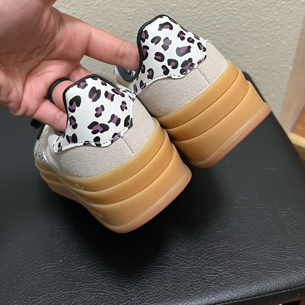 adidas Women’s Beige Suede Platform Sneakers with Leopard Accent - Picture 6 of 9